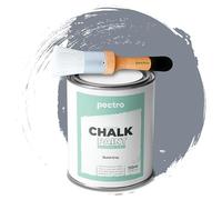 PECTRO Chalk Paint Vernice a Gesso 750ml + Pennello Tondo in Legno Pack - Pittura per Mobili Senza Carteggiare - Chalk Paint Bianco e Colori per legno Efetto Polvere (Grigio Bluastro)