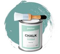 PECTRO Chalk Paint Vernice a Gesso 750ml + Pennello Tondo in Legno Pack - Pittura per Mobili Senza Carteggiare - Chalk Paint Bianco e Colori per legno Efetto Polvere (Verde Bluastro)