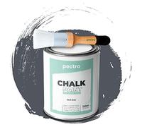 PECTRO Chalk Paint Vernice a Gesso 750ml + Pennello Tondo in Legno Pack - Pittura per Mobili Senza Carteggiare - Chalk Paint Bianco e Colori per legno Efetto Polvere (GRIGIO SCURO)