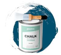 PECTRO Chalk Paint Vernice a Gesso 750ml + Pennello Tondo in Legno Pack - Pittura per Mobili Senza Carteggiare - Chalk Paint Bianco e Colori per legno Efetto Polvere (BLU PROFONDO)