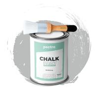PECTRO Chalk Paint Vernice a Gesso 750ml + Pennello Tondo in Legno Pack - Pittura per Mobili Senza Carteggiare - Chalk Paint Bianco e Colori per legno Efetto Polvere (Grigio Argento)