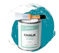 PECTRO Chalk Paint Vernice a Gesso 750ml + Pennello Tondo in Legno Pack - Pittura per Mobili Senza Carteggiare - Chalk Paint Bianco e Colori per legno Efetto Polvere (Blu Verdastro)