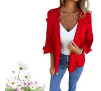 Peculiaral Casual Faux Suede Cardigan, Buttonless Plain Color Lapel Jacket, Women Casual Long Sleeve Lapel Coat, Solid (Red,L)