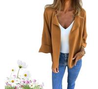 Peculiaral Casual Faux Suede Cardigan, Buttonless Plain Color Lapel Jacket, Women Casual Long Sleeve Lapel Coat, Solid (Brown,M)