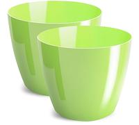 PECZEKO Vaso da fiori lucido in plastica, vaso decorativo per piante, grandi e piccole, set da 2 vasi per fiori, vaso per erbe, 2 pezzi, verde pastello, ø 18 cm