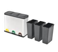 Pedal Recycling Bin 54 L, 3 Removable Bins, Stainless Steel | Argento E Nero, Coperchi Silenziosi, Codifica Colore, Per Cucina E Soggiorno