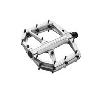 Pedali MTB Trail Roc Plus Flat in Alluminio Argento con Piattaforma Concava e 10 Perni Regolabili