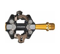 Pedali MTB E-PM222 in Alluminio Nero/Oro con Perno in Titanio, Dimensioni 82x61mm, Compatibili SPD