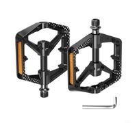 Pedali per bici da 9/16", 104 x 104 x 13 mm, in lega di alluminio e plastica, con 3 cuscinetti, chiodi antiscivolo e strisce riflettenti, design cavo leggero (nero, 1 paio + chiave esagonale)