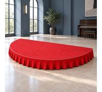 Pedana palco e podio rotondo o semicircolare in acciaio con gonna | Piattaforma con moquette e rivestimento plissettato per saggi musicali, discorsi, recite scolastiche e cerimonie al chiuso