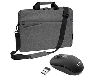 Pedea Borsa per computer portatile Fashion fino a 17,3 pollici, borsa a tracolla con tracolla con mouse senza fili, grigio/blu