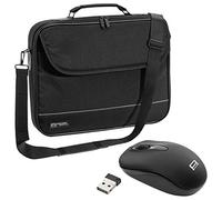 Pedea - Borsa per PC portatile"Fair", fino a 14,1", con tracolla e mouse wireless, colore: Nero