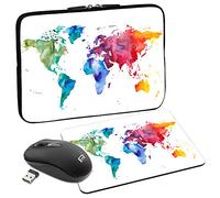 PEDEA Color World - Custodia protettiva per PC portatile fino a 17,3" (43,9 cm), con tappetino per mouse e mouse wireless