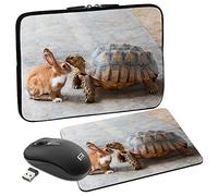 Pedea Design - Custodia protettiva per notebook fino a 17,3 pollici (43,9 cm), con tappetino per mouse e mouse senza fili, Rabbit and Turtle