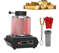 pedenencelia Forno Elettrico Fusione Dell'oro 1500 W,con Rete Isolante,Macchina per Fusione Metalli Digitale,Display Controllo LED, con Crogiolo in Grafite,Guanti Termoisolanti,Pinze Crogiolo 2kg-Red