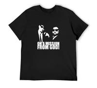 PEDFUVL Blues Brothers On A Mission from God Movie Vintage Quote Men's T-Shirt Graphic Printed Black Tee L