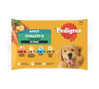 PEDIGREE Adult Vitality+ con verdure bustine 4x85 g cibo umido completo per cani adulti con manzo e fegato, carote e piselli, con pollo e patate, con pesce e carote, con pollame, carote e piselli in s