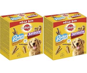 PEDIGREE MEGA BOX Awards - Mix dolcetti Rodeo Duo 24 stick e Jumbone 4 ossa da masticare, 780 g, ideali per educare o fare piacere al suo cane (Confezione da 2)