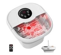 Pediluvio Massaggiatore Piedi Elettrico, Pieghevole Idromassaggio Piedi con Telecomando e Riscaldamento, Bolle Massaggio, 8 Rotoli di Massaggio Shiatsu e Luce Rossa, 35℃-48℃ Temperatura Regolabile