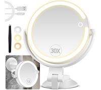 PEDOMIROR Specchio da trucco con illuminazione e specchio cosmetico con ingrandimento 30x, specchio ingranditore con ventosa con luce grande, specchio da parete