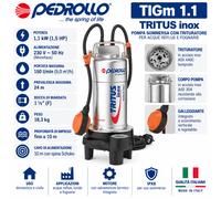 Pedrollo TIGm 1.1 TRITUS-INOX Pompa Trituratore 1,1kW 1,5HP 230V