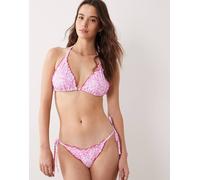 P eau - Top bikini a triangolo a fiorellini con finiture con volant-Rosa 18E-F