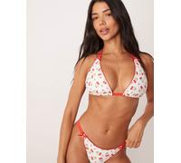 Peek & Beau - Top bikini a triangolo bianco con stampa di ciliegie 18E-F