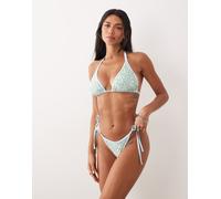 Peek & Beau - Top bikini a triangolo blu a fiorellini con bordi a contrasto 18E-F