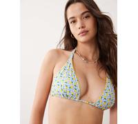 P eau - Top bikini a triangolo blu a quadretti con limoni-Multicolore 18E-F