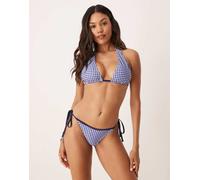 Peek & Beau - Top bikini a triangolo blu navy a quadretti 18E-F
