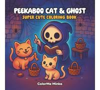 Peekaboo Cat & Ghost | 8.5" Coloring Book | Black-and-white line art | Stress relief coloring
