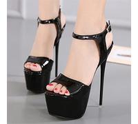 Peep Toe Ankle Buckle Rome Sandals Donne Concise Sandali con Tallone Sottile Piattaforma di Tacchi Super Alti Fashion Party Woman-Black, 46