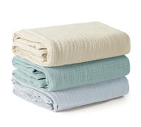 Peepeemax Mussole Neonato 100 x 100 cm, 3 Pack Morbido Copertine in Mussola Cotone, Unisex Copertine Avvolgenti Mussola, Regalo Perfetto e Essenziale per il Bambino (Azzurro cielo)