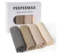 Peepeemax Mussole Neonato Cotone 50x25cm, 4 Pezzi 100% Mussola Cotone per Ragazzi e Ragazze, Morbido, Traspirante ed Estremamente Assorbente Mussola Bambini, Grigio Neutro