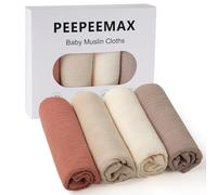 Peepeemax Mussole Neonato Cotone 50x25cm, 4 Pezzi 100% Mussola Cotone per Ragazzi e Ragazze, Morbido, Traspirante ed Estremamente Assorbente Mussola Bambini, Marrone