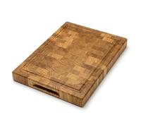 PEEWIT Tagliere di Testa End Grain in Rovere 40 x 30 x 4 cm con Scanalatura Raccogli Succhi e Maniglie Incassate, Tagliere Spesso in Legno Massello per Tagliare e Servire