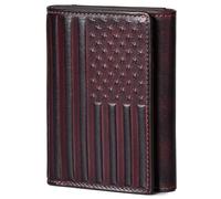 Pefiam Portafoglio da uomo in pelle con blocco RFID, portafoglio da uomo in vera pelle con 12 scomparti per schede, regalo per uomini, portafoglio con bandiera americana, Rosso (pelle conciata al