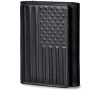 Pefiam Portafoglio da uomo in pelle con blocco RFID, portafoglio da uomo in vera pelle con 12 scomparti per schede, regalo per uomini, portafoglio con bandiera americana, Nero (pelle conciata al