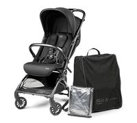 PEG Passeggino Leggero Volo con Parapioggia, per Aereo, Compatto, Omologato per Cappelliera, Misure Bagaglio a Mano, Adatto dalla Nascita fino a 22 kg, Include Borsa da Viaggio, True Black