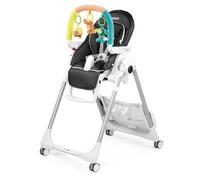 PEG Prima Pappa Follow Me Plus - Seggiolone e Sdraietta Neonato, Dalla Nascita, Regolabile in Altezza, 4 Ruote, Barra Gioco, Doppio Vassoio, Rivestimento Ecopelle, Chiusura Compatta, Licorice