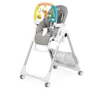 PEG Prima Pappa Follow Me Plus - Seggiolone e Sdraietta Neonato, Dalla Nascita, Regolabile in Altezza, 4 Ruote, Barra Gioco, Doppio Vassoio, Rivestimento Ecopelle, Chiusura Compatta, Ice