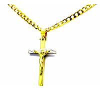 PEGASO GIOIELLI Collana Uomo Oro Giallo 18kt 750 Catena Grumetta, Croce Cristo Crocifisso Bicolore cm 50