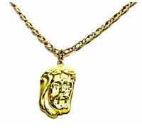 PEGASO GIOIELLI Collana Uomo Oro Giallo 18kt Catena Pernice Allungata cm 50, Pendente Testa Viso Volto di Gesù Cristo