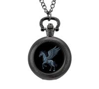 Pegasus Orologio da tasca vintage con ciondolo in lega di cavallo nero, idea regalo per uomo e donna, Stile nero, misura unica