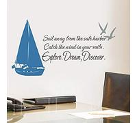 Pegatina Promotion Sail Away from The Safe Harbor con barca a vela e gabbiani, 50 cm, adesivo da parete per auto, surf, kite, surf, sport acquatici, divertimento marino