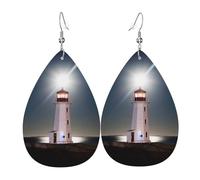 Peggy's Cove - Orecchini da donna a forma di faro, in pelle, con lacrime colorate