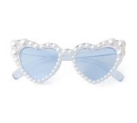 PEGH Occhiali da sole a forma di cuore per bambine, con perle, per feste, occhi di gatto, lucidi, 5-10 anni, protezione UV400