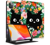Pegmode per iPad Pro 12.9 Custodia Donne Ragazze Cute Folio Cover Fiore Gatto Kawaii Girly Design Estetico Con Portamatite Smart Cover per Apple iPad Pro 12.9 Pollici Custodie 2022/2021/2020/2018
