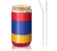 PEGQCVAM Bandiera dell'Armenia - Tazza con coperchio in bambù e cannuccia, senza BPA, riutilizzabile, con coperchio in bambù e cannuccia in vetro, per bevande calde o fredde, 470 ml