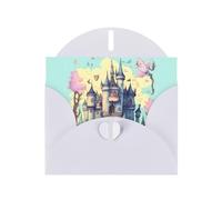 PEGQCVAM Biglietto di auguri con castello delle fiabe. Biglietto di auguri bianco perlato, cartoncino di alta qualità per tutte le occasioni